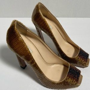 Prada Square -Toe-Peep-Toe Sequin Pumps👠